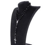 Maxbell Mens Hip 8mm Bead Rosary Pray Hand Jesus Cross Pendant Necklace Black