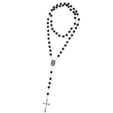 Maxbell Mens Hip 8mm Bead Rosary Pray Hand Jesus Cross Pendant Necklace Black