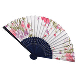 Maxbell Flower Pattern Hand Fan Party Handheld Folding Fan - White