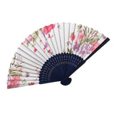 Maxbell Flower Pattern Hand Fan Party Handheld Folding Fan - White