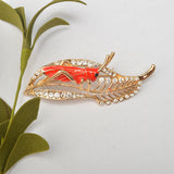 Maxbell Chic Crystal Rhinestone Leaf Grasshopper Locust Cricket Pin Brooch  Red