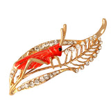 Maxbell Chic Crystal Rhinestone Leaf Grasshopper Locust Cricket Pin Brooch  Red