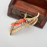Maxbell Chic Crystal Rhinestone Leaf Grasshopper Locust Cricket Pin Brooch  Red