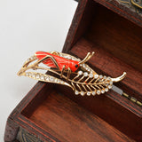 Maxbell Chic Crystal Rhinestone Leaf Grasshopper Locust Cricket Pin Brooch  Red