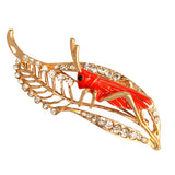 Maxbell Chic Crystal Rhinestone Leaf Grasshopper Locust Cricket Pin Brooch  Red