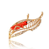 Maxbell Chic Crystal Rhinestone Leaf Grasshopper Locust Cricket Pin Brooch  Red
