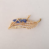 Maxbell Chic Crystal Rhinestone Leaf Grasshopper Locust Cricket Pin Brooch  Blue