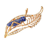 Maxbell Chic Crystal Rhinestone Leaf Grasshopper Locust Cricket Pin Brooch  Blue
