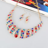 Maxbell Elegant Wedding Bridal Crystal Necklace Earrings Jewelry Set  Multi-color