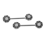 Maxbell 1Pair Antique Silver Stainless Steel Nipple Barbell Body Piercing Jewelry