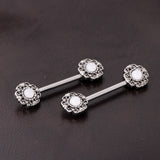 Maxbell 1Pair Antique Silver Stainless Steel Nipple Barbell Body Piercing Jewelry