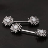 Maxbell Vintage Tribal Shield Nipple Bar Barbells Stainless Steel Body Jewelry White