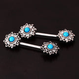 Maxbell Vintage Tribal Shield Nipple Bar Barbells Stainless Steel Body Jewelry Blue