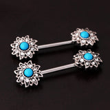 Maxbell Vintage Tribal Shield Nipple Bar Barbells Stainless Steel Body Jewelry Blue