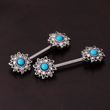 Maxbell Vintage Tribal Shield Nipple Bar Barbells Stainless Steel Body Jewelry Blue