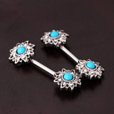 Maxbell Vintage Tribal Shield Nipple Bar Barbells Stainless Steel Body Jewelry Blue