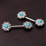 Maxbell Vintage Tribal Shield Nipple Bar Barbells Stainless Steel Body Jewelry Blue