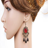 Maxbell Women Vintage Court Style Charm Flower Tassel Beads Dangle Earrings Red