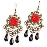 Maxbell Women Vintage Court Style Charm Flower Tassel Beads Dangle Earrings Red