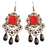 Maxbell Women Vintage Court Style Charm Flower Tassel Beads Dangle Earrings Red