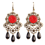 Maxbell Women Vintage Court Style Charm Flower Tassel Beads Dangle Earrings Red