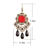 Maxbell Women Vintage Court Style Charm Flower Tassel Beads Dangle Earrings Red