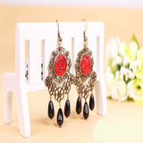 Maxbell Women Vintage Court Style Charm Flower Tassel Beads Dangle Earrings Red