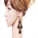 Maxbell Vintage Bronze Alloy Metal Rhinestone Teardrop Filigree Drop Earrings Black