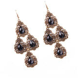 Maxbell Vintage Bronze Alloy Metal Rhinestone Teardrop Filigree Drop Earrings Black