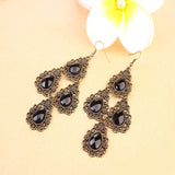 Maxbell Vintage Bronze Alloy Metal Rhinestone Teardrop Filigree Drop Earrings Black