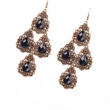 Maxbell Vintage Bronze Alloy Metal Rhinestone Teardrop Filigree Drop Earrings Black