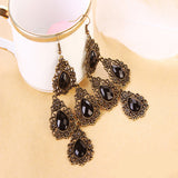 Maxbell Vintage Bronze Alloy Metal Rhinestone Teardrop Filigree Drop Earrings Black