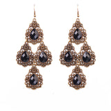 Maxbell Vintage Bronze Alloy Metal Rhinestone Teardrop Filigree Drop Earrings Black