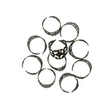 Maxbell 10pcs Adjustable Brass Blank Stamped Filigree Flower Ring hematite Jet Black