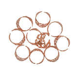 Maxbell 10pcs Adjustable Brass Blank Stamped Filigree Flower Ring Making Rose Gold