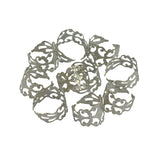 Maxbell 10pcs Adjustable Brass Blank Stamped Filigree Flower Ring DIY Making Silver