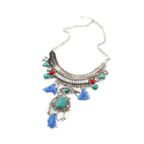 Maxbell Retro Ethnic Turquoise Leaf Tassel Statement Necklace Chunky Bubble Bib-Blue