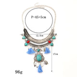 Maxbell Retro Ethnic Turquoise Leaf Tassel Statement Necklace Chunky Bubble Bib-Blue