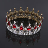 Maxbell King Queen Bridal Crown Rhinestone Tiaras Gold Plated Hair Jewelry  Red