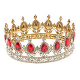 Maxbell King Queen Bridal Crown Rhinestone Tiaras Gold Plated Hair Jewelry  Red