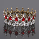 Maxbell King Queen Bridal Crown Rhinestone Tiaras Gold Plated Hair Jewelry  Red