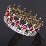 Maxbell King Queen Bridal Crown Rhinestone Tiaras Gold Plated Hair Jewelry  Red