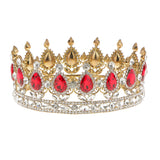 Maxbell King Queen Bridal Crown Rhinestone Tiaras Gold Plated Hair Jewelry  Red