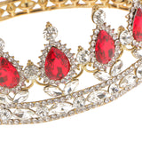 Maxbell King Queen Bridal Crown Rhinestone Tiaras Gold Plated Hair Jewelry  Red