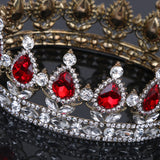 Maxbell King Queen Bridal Crown Rhinestone Tiaras Gold Plated Hair Jewelry  Red