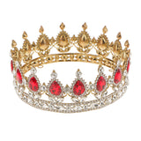 Maxbell King Queen Bridal Crown Rhinestone Tiaras Gold Plated Hair Jewelry  Red