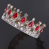 Maxbell King Queen Bridal Crown Rhinestone Tiaras Gold Plated Hair Jewelry  Red