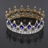 Maxbell King Queen Bridal Crown Rhinestone Tiaras Gold Plated Hair Jewelry  Blue