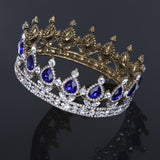 Maxbell King Queen Bridal Crown Rhinestone Tiaras Gold Plated Hair Jewelry  Blue