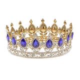 Maxbell King Queen Bridal Crown Rhinestone Tiaras Gold Plated Hair Jewelry  Blue